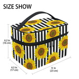 senya Cosmetic Bag, Sunflowers Striped Travel Makeup Organizer Bag Cosmetic Case Portable Train Case for Women Girls