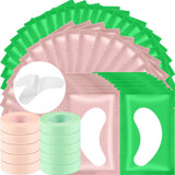 10 Rolls Eyelash Extension Eye Tape and 50 Pairs Eyelash Lash Extension Patches, Adhesive Eyelash Tape Green Pink Lash Tape Eyelashes Grafting Breathable Patch Under Eye Gel Pads for Lash Extension