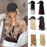 XBwig Hats With Hair Attached For Women Synthetic Wig Hat Long Wavy Adjustable Wave Hairpiece Black Baseball Cap With Hair Extensions With Magic Paste Bleach Blonde