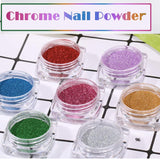 PrettyDiva Titanium Chrome Nails Powder - Metallic Nail Powder Mirror Effect Nails Pigment Set, 7 Colors 1g/Jar Synthetic Resin Powder Multi-Chrome Color Manicure Pigment for Nail Art