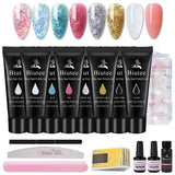 Glitter Poly Gel Poly Nail Extension Gel Kit Poly Nail Kit Builder Gel Poly Gel for Nail Kit Glitter Clear Pink Color Nail Extender Gel