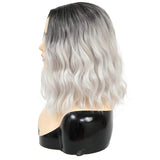 Curly Wavy Wig Short Wigs for Women's Charming Synthetic Cosplay Party Gray Bob Wig Fluffy Natural Wavy Hair Wigs for Girls (Ombre grey)