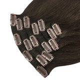 Komorebi Clip in Human Hair Extensions Thick and Straight Hair Drkest Brown Color Real Human Hair Extensions Clip on 20inchs 7pcs/85g
