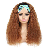Ombre Human Hair Curly Headband Wig 1 Piece, Dark Brown Afro Kinky Curly Brazilian Hair Two Tone Dark Root with None Lace Front Wigs for Black Women, Blonde Jerry Curl Wigs (16