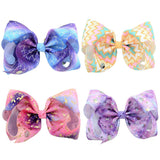 gdy 4 Pcs Large JoJo Multi-colored Siwa Hair Bow, 8 Inch Handmade Grosgrain Ribbon Alligator Clip Hair Accessories for Gift