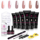 Makartt Poly Nail Extension Gel, 15ML Nude Nature Nail Extension Gel with Slip Solution Nail Art Equipment Set for Beginner or Nail Technician P-88