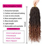 18 Inch Wavy Senegalese Twist Crochet Braids Hair 8 Packs Pre-looped Twist Braids Goddess Senegal Twist Braiding Hair with Curly Ends (T1B/30#,14Strands/Pack)