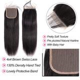 FASHOW Straight Bundles with Closure 9A Brazilian Human Hair Bundles with Closure 100% Virgin Brazilian Straight Hair Weave 3 Bundles with 4x4 Free Part Lace Closure (14 16 18+12 Inch)