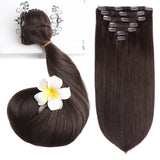 18" Remy Human Hair Clip in Extensions for Women Dark Brown(#2) 7 Pieces 120grams