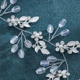 Yean Leaf Wedding Hair Vine Flower Bridal Hair Piece Crystal Rhinestone Long Headband for Women and Girls (Silver)