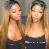 1B/27 Human Hair Lace Front Wigs Straight Brazilian Human Hair 4x4 Lace Closure Wigs Pre Plucked Hairline with Baby Hair Glueless 150% Density Real Remy Hair Lace Frontal Wig Dark Roots Bleached Knots