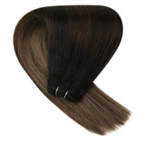 YoungSee Balayage Weft Hair Extensions 14inch Natural Black to Ash Blonde with Dark Brown Hair Extensions Balayage Hair Extensions Weft Hair Black Weft Hair Extensions 100grams
