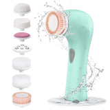 Facial Cleansing Brush, Waterproof Face Brush Skin Cleansing Scrub with 7 Heads, ETEREAUTY Spin Brush for Deep Cleansing Exfoliation, Facial Cleanser Brush for Massaging, Exfoliation,Peacock Green