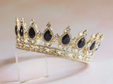 SWEETV Crystal Queen Crown for Women, Rhinestone Wedding Tiara Headband, Full Round Princess Crown Hair Accessories for Prom Birthday Costume Party,Black+Gold