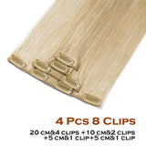 SEGO Clip In Hair Extensions Clip In Human Hair Extensions 100% Remy Hair Silky Straight 3/4 Head Double Drawn With Thick End 4 Pcs 8 Clips 40g 18 Inch #613 Bleach Blonde