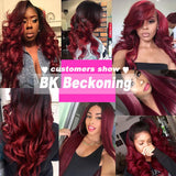 Bk Beckoning 1b 99j Ombre Body Wave Human Hair Bundles Dark Roots To Burgundy 100g/Bundle Unprocessed Brazilian Virgin Hair 3 Pcs Wavy Weave For Women (10 12 14 Inches, 300g)