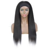 Headband Wig Curly Yaki Straight Human Hair Blend Wigs For Black Women Glueless Natural Color Costume Wig None Lace Front Wigs Silky Machine Made Wig 150% Density 22 Inches