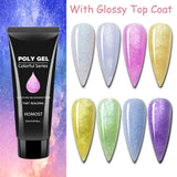 HOMOST Poly Nail Gel Kit, Glitter PolyGel Nail Extension Kit, 8 Colors Nail Builder Gel Extension Kit, With Base Coat Glossy Matte Top Coat