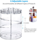 360 Rotating Makeup Organizer, Great Clear Acrylic Cosmetic Storage Display in Vanity Bathroom and Dresser, Large and Tall for Skincare Cream, Perfume, Lotion and More ( 3 Removable Lipstick Racks )