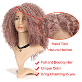 Lavender Kinkys Curly Afro Lace Front Wigs Synthetic 16 Inch L Part Heat Resistant Wigs for Women, Hand Tied Natural Hairline Half Machine Made Replacement Wig (16 inch, Mixed Pink)