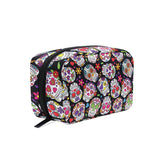 ALAZA Day Of The Dead Sugar Skull Cosmetic Bag Black Zipper Storage Bag Portable Ladies Travel Square Makeup Brushes Bag