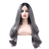 LOT ARTS 24 inches Silver Grey Ombre Wigs Dark Roots Long Curly Wavy Heat Resistant Synthetic Lace Front Wigs for Women
