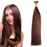 100 Strands/Pack I Tip Remy Human Hair Extensions Pre Bonded Keratin Stick In Hair Cold Fusion Hair Piece For Women Long Straight #4 Medium Brown 1g/Strand 100 Gram Per Package (22inch/55cm,#4)