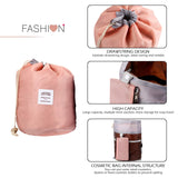 Vtrem 2 Pieces Drawstring Cosmetic Bag Lazy Travel Makeup Bag Waterproof Foldable Bucket Toiletry Bags Set Multifunctional Portable Barrel Shaped Bathroom Storage Carry Case for Women (Pink + Blue)