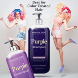 MAJESTIC PURE Purple Shampoo and Conditioner Set - Eliminates Brassy Yellow Tones & Brighten Blonde, Platinum, Ash, Gray and Silver Hair, For Color Treated Hair, Sulfate Free & Paraben Free, 16 fl oz each