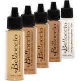 Belloccio Tan Color Shade Foundation Set - Professional Cosmetic Airbrush Makeup in 1/2 oz Bottles