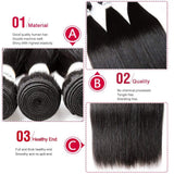 Straight Brazilian Hair Weave Bundles 16 18 20 Remy Human Hair Bundles Double Weft Hair Weaving 100% Unprocessed Human Hair Natural Color Hair Extension (16 18 20)