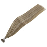 LaaVoo Nano Loop Human Hair Extensions Highlight Blonde 22" Light Brown with Platinum Blonde Soft Silky Remy Human Hair Extensions Brazilian Nano Prebonded Hair Extensions 1g/s 50g Per Pack