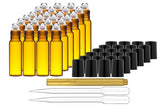 Culinaire 24 Pack Of 10 Millimeter Amber Glass Roll on Bottles with Stainless Steel Roller Balls, includes 2-3 Millimeter Droppers & Gold Glass Labeling Pen