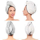 LUXERIS Microfiber Hair Towel for Women - Drying Twist Wrap for Curly, Long, Thin or Short Hair – Ultra Absorbent Anti Frizz Turban for Sleeping and Showering 2 Pack Plus Soft Headband(Ivory/Grey)