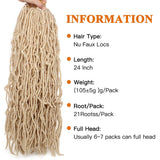 24 Inch 6 Packs Blonde Nu Faux Locs Crochet Braids Hair 21 Strands Synthetic Hair Pre-Looped Crochet Braids Knotless Style Most Natural African Roots Soft Locs Hair Extensions (24 Inch, 613#)