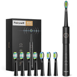 Electric Toothbrush, Fairywill Sonic Toothbrush for Adults with 8 Dupont Bursh Heads, Ultra Cleaning with 40,000 VPM 5 Modes 2 Hours Charging for 30 Days Use, E11 Black Rechargeable Power Toothbrush