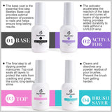 Beetles Clear Dip Powder Kit Base-Top Coat, Activator, and Brush Savor Dipping Powders Essentials Kit (Steps 1-4), 0.5oz/Bot Dipping-Powder Acrylic Nail Manicure Pedicure
