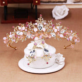 Nicute Bride Wedding Crowns and Tiaras Gold Crystal Bridal Princess Crown with Earrings Opal Headpieces for Women and Girls