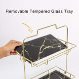 Z PLINRISE Makeup Organizer, 2 Tier Bathroom Cosmetic Storage Shelf for Dresser and Countertop, Decorative Wire Vanity Organizer Basket with Marbling Glass Tray, Gold