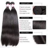 CYNOSURE Straight Brazilian Hair 3 Bundles Grade 9a Unprocessed Straight Human Hair Extensions Natural Black (14 16 16inches)