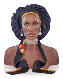 Silk Feel 2X Layer Polyester Satin Bonnet Scarf/Sleep Cap/Head Wrap | Adjustable Hair Wraps for Sleeping | Braid/Night Bonnets for Women | Accessories for Curly Hair/Natural Hair/Braids (Small, BLK-1)