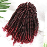 Spring Twist Crochet Hair 8 Inches Bomb Twist Curly Crochet Hair For Black Women Nubian Twist Braiding Hair Extension Fluffy Twist Crochet Hair Braids Ombre Color Natural Black to Burgundy 4 Pack 400g