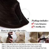 16-22inch Hidden Wire Hair Extensions Human Hair Crown in Hairpiece Secret Translucent Fish Line without Clip Miracle Headband - 22" Dark Brown 2#