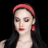 2 Pieces Crystal Rhinestone Headbands Crystal Embellished Crystal Headband Velvet Padded Wide Hairbands Party Wedding Headpiece Hair Accessories for Women (Red, Champagne)