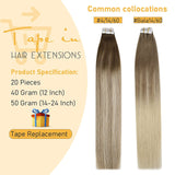 Sunny Tape in Extensions Human Hair Ombre Brown to Blonde Human Hair Extension Tape in Brown Ombre Dark Golden Blonde Balayage Platinum Blonde Hair Extensions 20 Inch 20pcs 50g