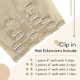 Vivien Blonde Clip in Human Hair Extensions 18inch Real Remy Human Hair Full Head Platinum Blonde Clip in Hair Extensions 7pcs 120g