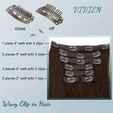 Vivien Brown Clip in Wavy Hair Extensions 12 inch Dark Brown Curly Clip in Remy Human Hair Natural Wave Full Head Brown Clip on Hair Extensions Real Human Hair for Black Women 7pcs 70g