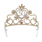 YZHSTONE Women 50 Birthday Queen Tiaras Crown Gold Metal Crystal 50th Birthday Queen Crowns Tiaras