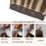 16 Inch Human Hair Wire Extensions Highlight Thicker Secret Fish Line Hidden Crown Hair Long Straight No Clips No Glue Hairpieces Invisible Fish Line in 90g Balayage #4/27 Medium Brown Mix Dark Blonde