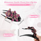 4 Pieces Rhinestone Double Flower Hair Clip Rhinestone Crystal Flower Hairpin Barrettes Glitter Crystal Hair Comb Claw for Women Girls Thick Long Hair (4.33 x 2.24 Inch)